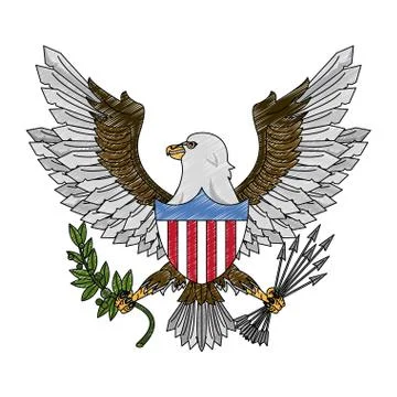 Eagle with arrows and leaves scribble Stock Illustration
