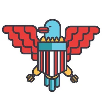 Eagle, bald, usa flat line illustration, concept vector isolated icon Stock Illustration