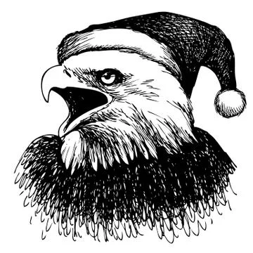 Eagle bird with christmas hat 스톡 일러스트