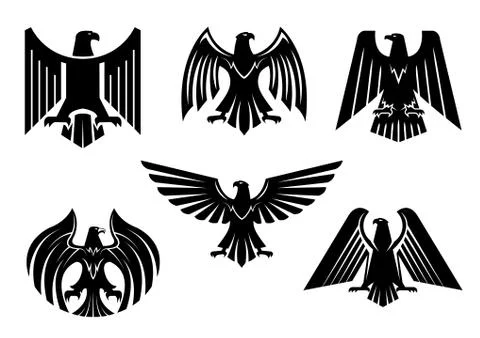 Eagle blazon vector isolated heraldic birds icons Stock Illustration