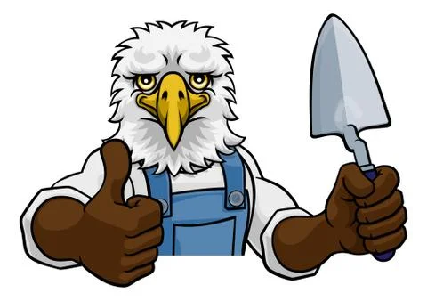 Eagle Bricklayer Builder Holding Trowel Tool Stock Illustration