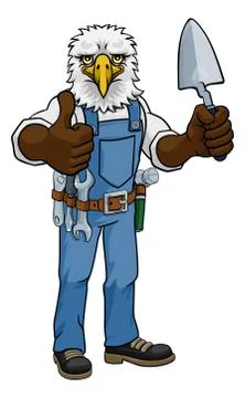 Eagle Bricklayer Builder Holding Trowel Tool Stock Illustration