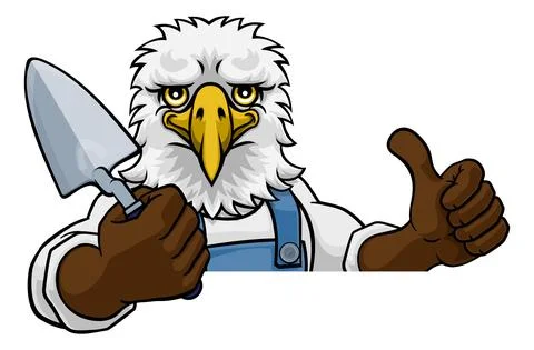 Eagle Bricklayer Builder Holding Trowel Tool Stock Illustration