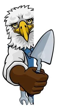 Eagle Bricklayer Builder Holding Trowel Tool Stock Illustration