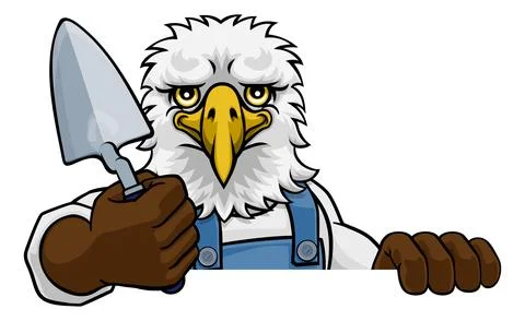 Eagle Bricklayer Builder Holding Trowel Tool Stock Illustration