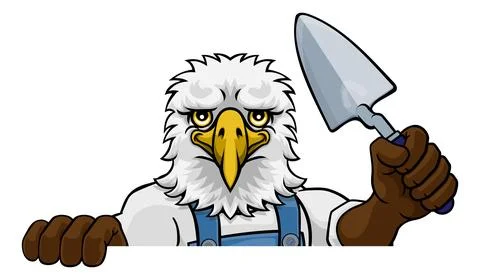 Eagle Bricklayer Builder Holding Trowel Tool Stock Illustration