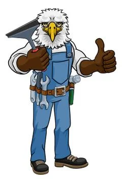 Eagle Car Or Window Cleaner Holding Squeegee 스톡 일러스트