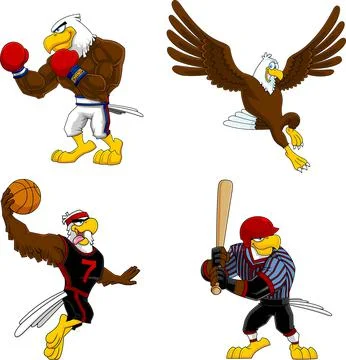 Eagle Cartoon Characters. Vector Hand Drawn Collection Set Stock Illustration