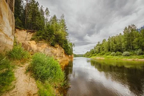 Eagle Cliffs in the valley of the Gauja river Stock Photos