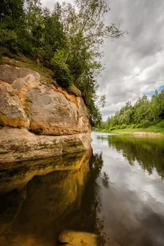 Eagle Cliffs in the valley of the Gauja river Stock Photos