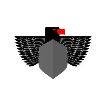 Eagle Coat Of Arms. With space for text. Emblem black scary bird with wings.  Stock Illustration