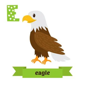 Eagle. E letter. Cute children animal alphabet in vector. Funny cartoon anima 스톡 일러스트