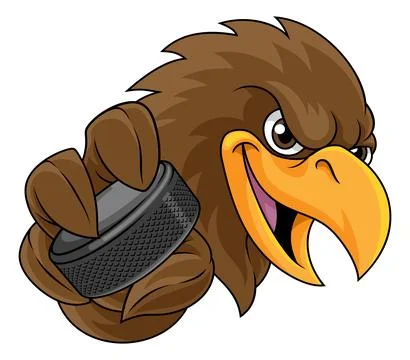 Eagle Falcon Hawk Osprey Ice Hockey Puck Mascot Stock Illustration