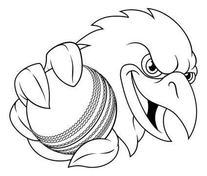 Eagle Falcon Hawk Raven Crow Cricket Ball Mascot 스톡 일러스트