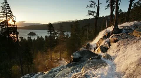 Eagle Falls and Emerald Bay, Lake Tahoe, sunrise Video stock 20491504