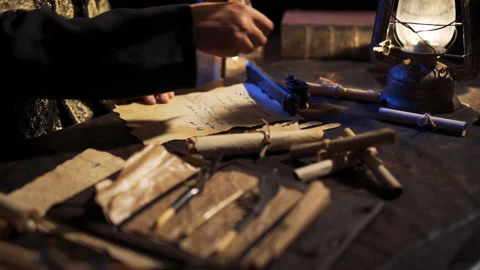 Eagle feather pen. Writing in ancient times.  Stock Footage 199142317