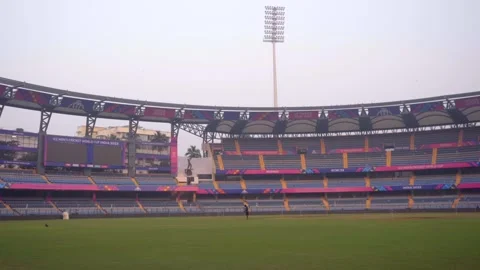 Eagle flying around the empty wankhede stadium mumbai wide 180d view Stock Footage 256632731