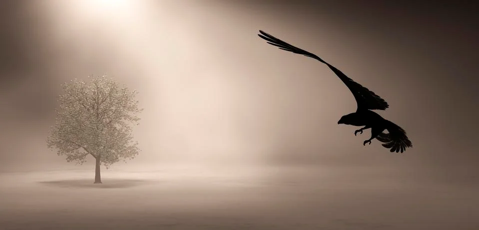Eagle flying in the clouds at dawn Stock Illustration