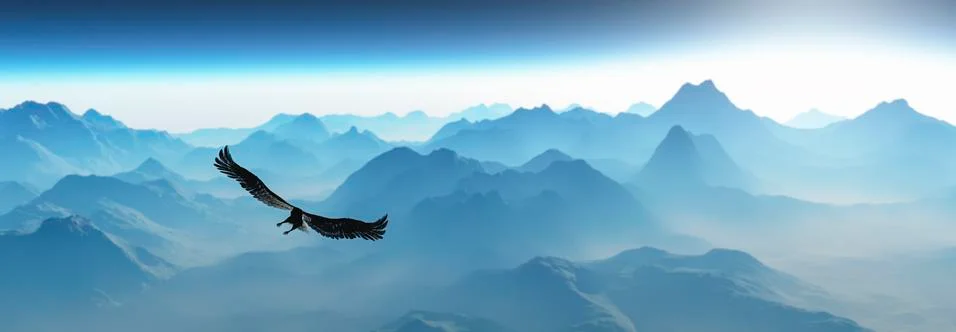 Eagle flying in the clouds at dawn Stock Illustration