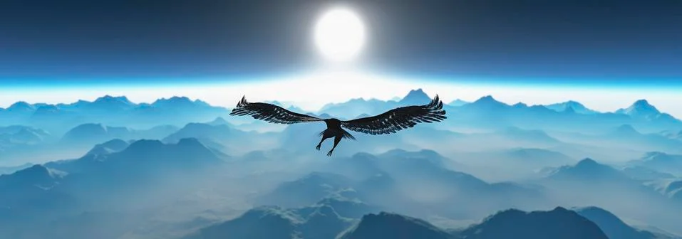 Eagle flying in the clouds at dawn Stock Illustration