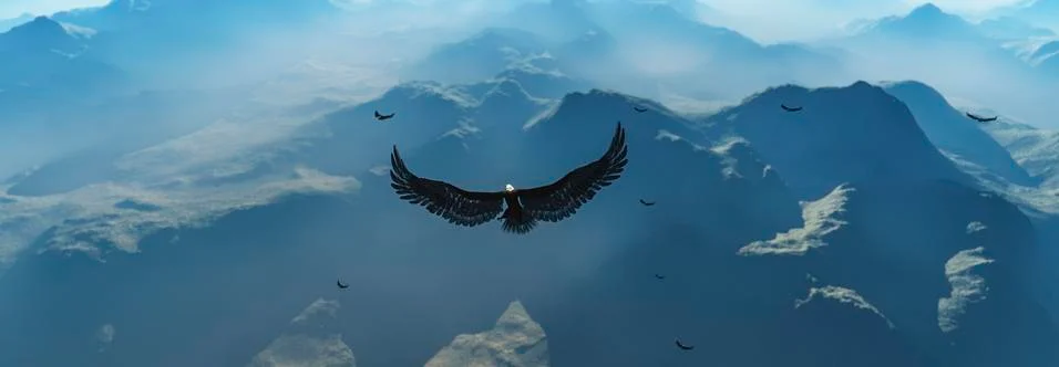 Eagle flying in the clouds at dawn Stock Illustration