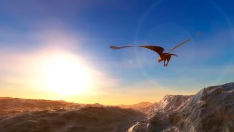 Eagle flying over the sea at low altitude Stock Illustration