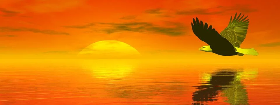 Eagle flying to the sun - 3D render Stock Illustration