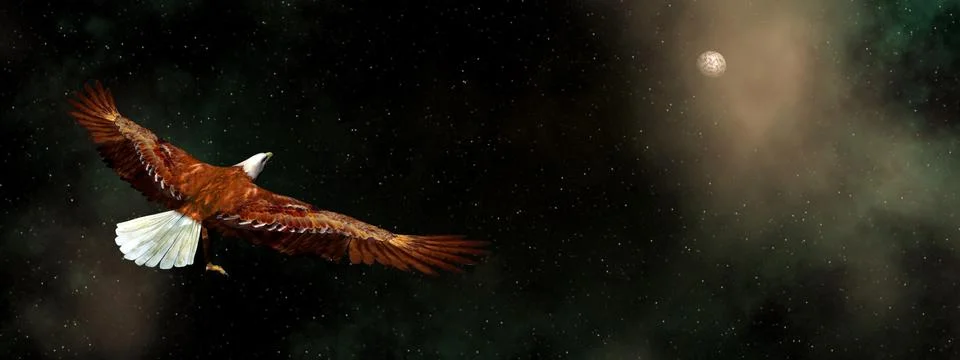Eagle flying in the universe - 3D render Stock Illustration