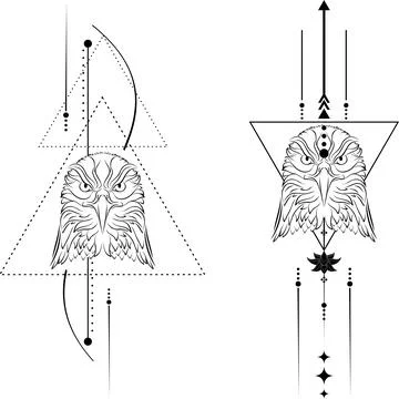 Eagle geometric lines tattoo set illustration Stock Illustration