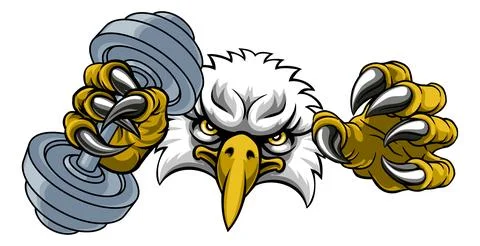 Eagle Hawk Bird Weight Lifting Dumbbell Gym Mascot Stock Illustration