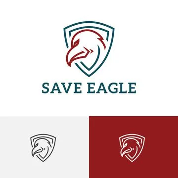 Eagle Hawk Falcon Save Protect Shield Line Logo Stock Illustration
