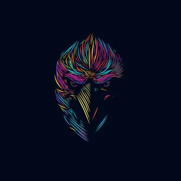 The eagle hawk logo line pop art potrait design colorful with dark background Stock Illustration
