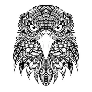 Eagle head front mandala zentangle coloring page illustration Stockillustratie