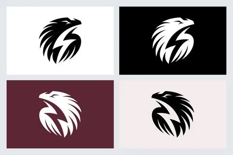 Eagle Head Lightning Bolt Logo Vector Set Stock Illustration