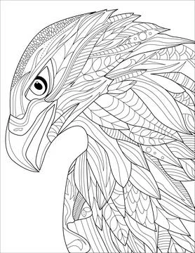 Eagle Head Line Drawing With Geometric Detailed Coloring Book idea Stock Illustration