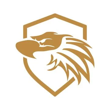 Eagle head logo, eagle head on shield, golden eagle head icon. Background Stock Illustration