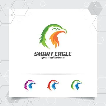 Eagle head logo vector design with a simple flat design of falcon and hawk ic Stock Illustration