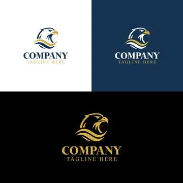Eagle Head Wave Feather Logo Icon Stock Illustration