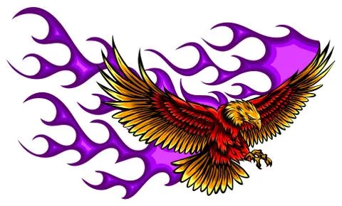 Eagle holding motorcycle engine with flames vector Illustrazione stock