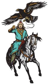 Eagle hunter on a horseback Stock Illustration