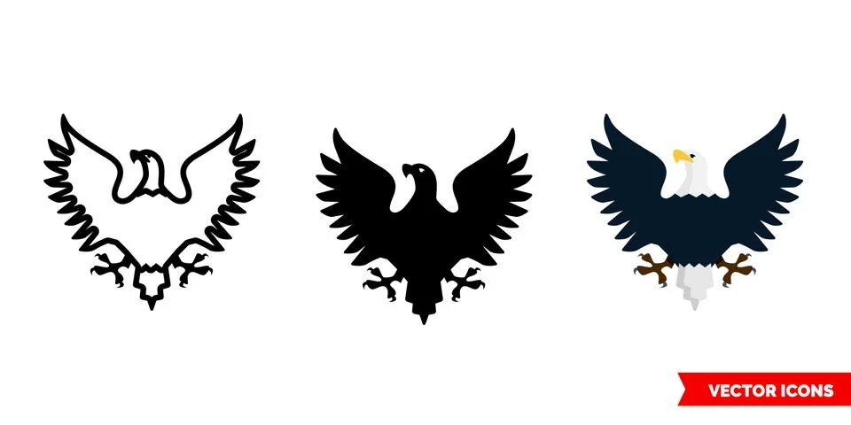 Eagle icon of 3 types. Isolated vector sign symbol. Stock Illustration