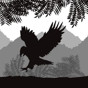 Eagle icon. Landscape background. Vector graphic Stock Illustration