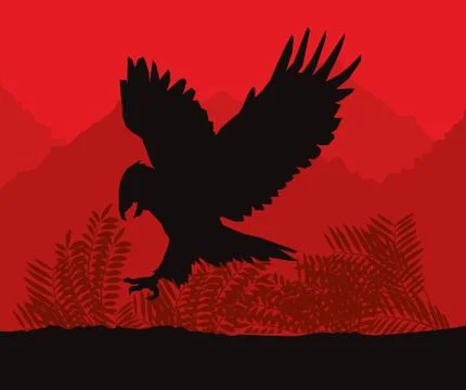 Eagle icon. Landscape background. Vector graphic Stock Illustration