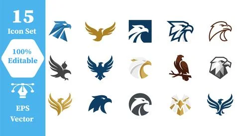 Eagle icon set graphic collection with wildlife predator strength identity Stock Illustration