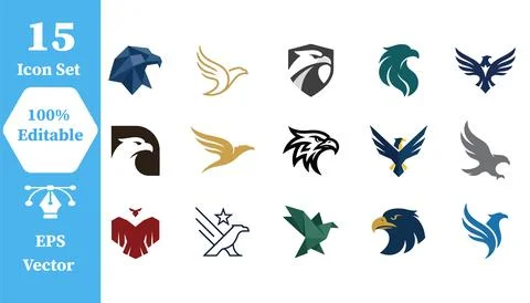 Eagle icon set vector illustrations with predator wildlife strength identity Stock Illustration