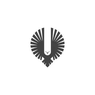Eagle logo, emblem of a flying hawk hunter, silhouette of a bird of predator  Stock Illustration