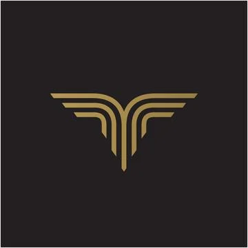 Eagle-looking T logo. Gold color on black background. Vector symbol Illustrazione stock