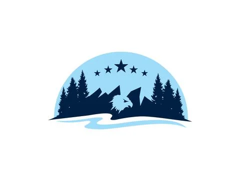Eagle  mountain and river logo sign Stock Illustration