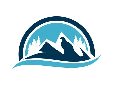 Eagle  mountain and river logo sign Stock Illustration