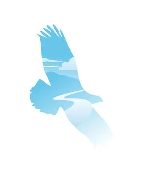 Eagle  mountain and river logo sign Stock Illustration